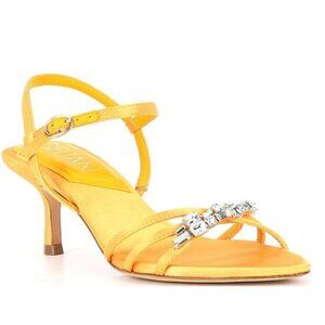 Deltan Yellow Aria Satin Jewel Ornament Dress Sandals - SZ 7 - NWOT